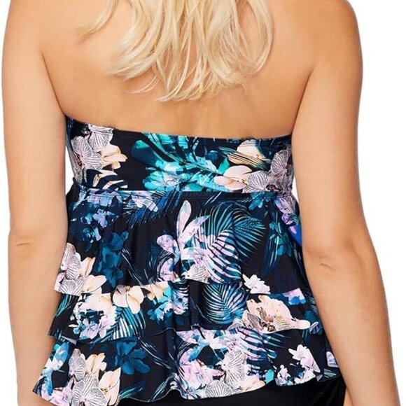 ISLAND ESCAPE MACYS BLACK FLORAL TIERED REMOVABLE STRAPS TANKINI TOP SIZE 6 NWT - Picture 2 of 7